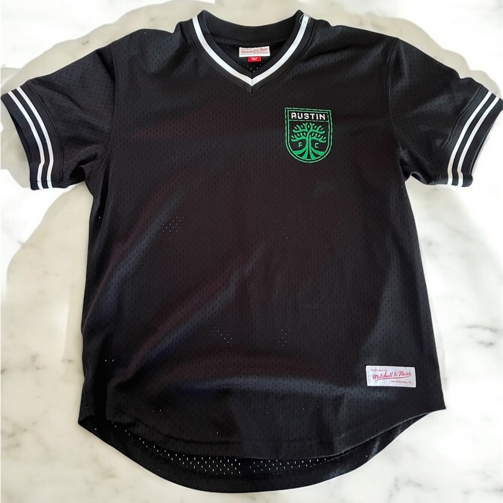 Men's Austin FC Mitchell & Ness Black Mesh V-Neck T-Shirt